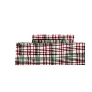 Queen Plaid Home Bedding Sheets Set - Red, Green, White